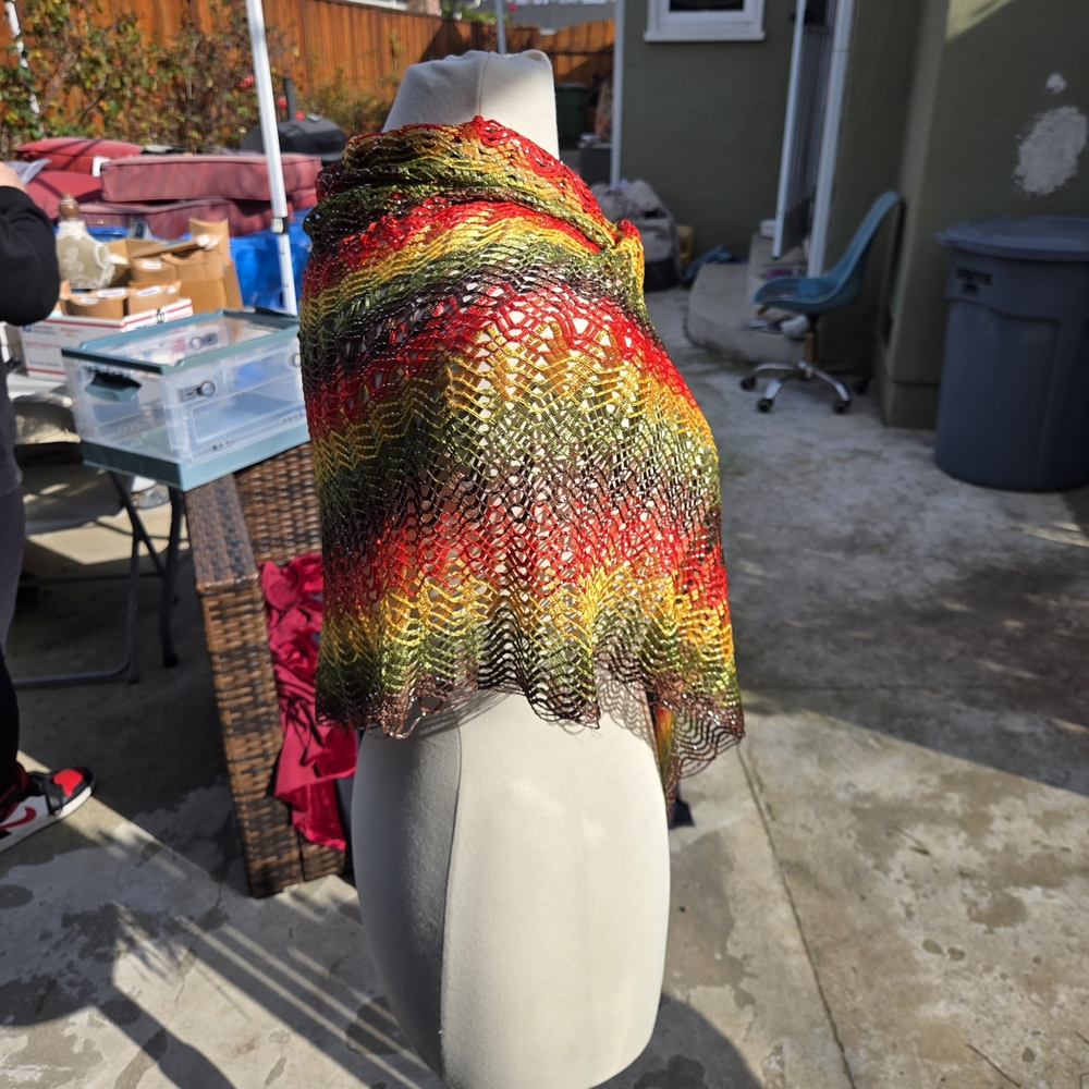 Just Jamie Multicolor Open Weave Fringe Shawl Wrap Scarf Lightweight - Picture 4 of 7